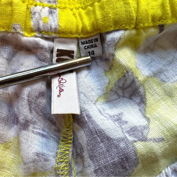 KUT from the Kloth Floral Pull-On Shorts – Size 14 – 100% Linen – Yellow & Gray - Picture 9 of 13